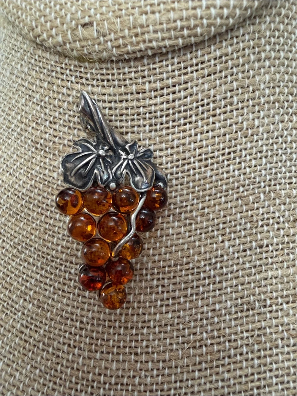 Vintage Amber and Sterling silver pin